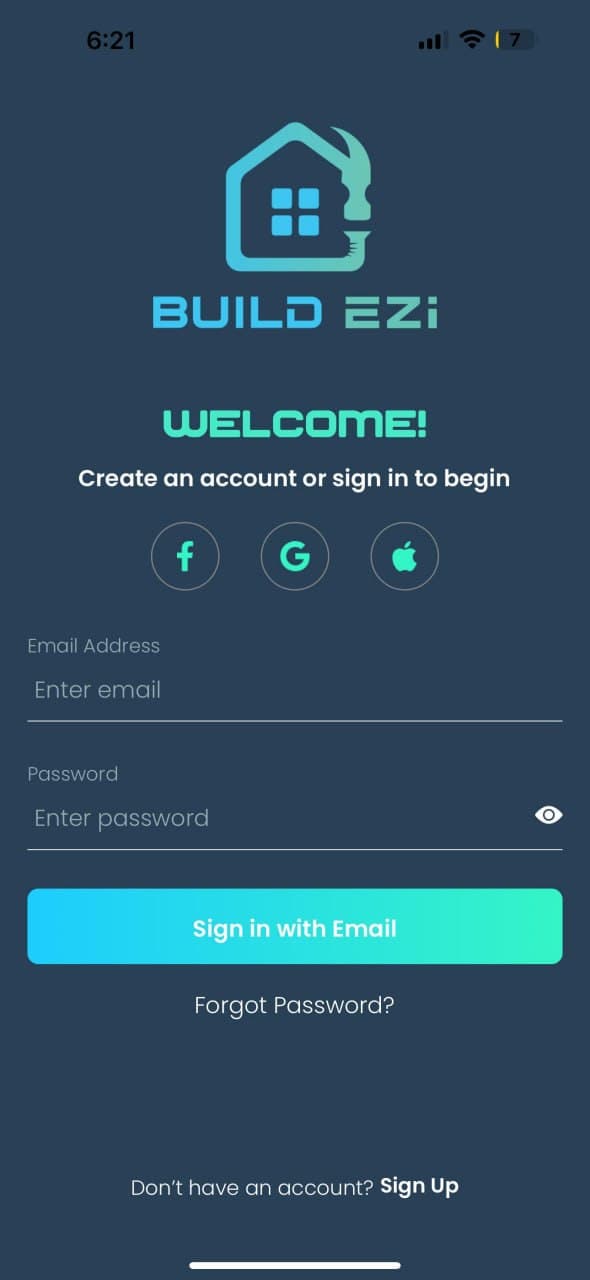 Build Ezi app login screen